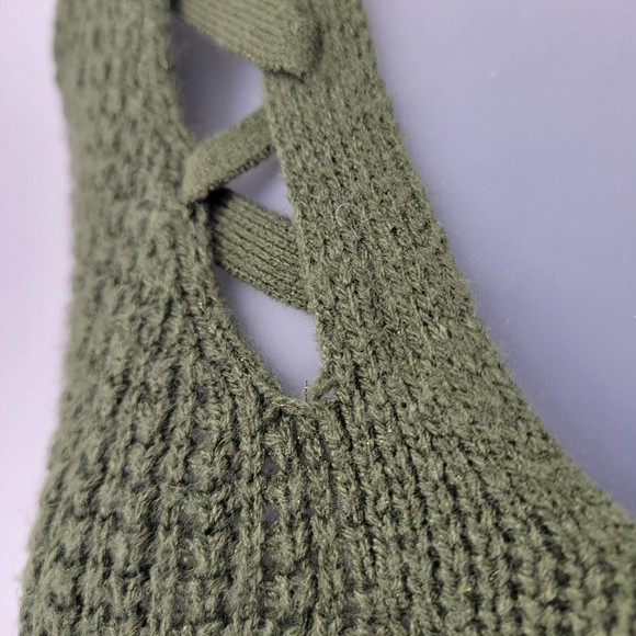 Aeropostale Green V Neck Lace Chunky Ribbed Knit Long Sleeve Stretchy Sweater XS - Picture 11 of 11